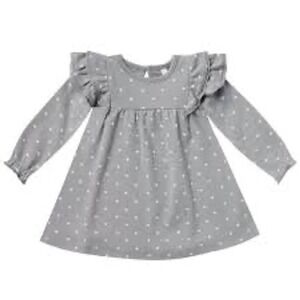 Quincy Mae Sage dress baby girl long sleeve‎ ruffles gray white x size 6-12 mo